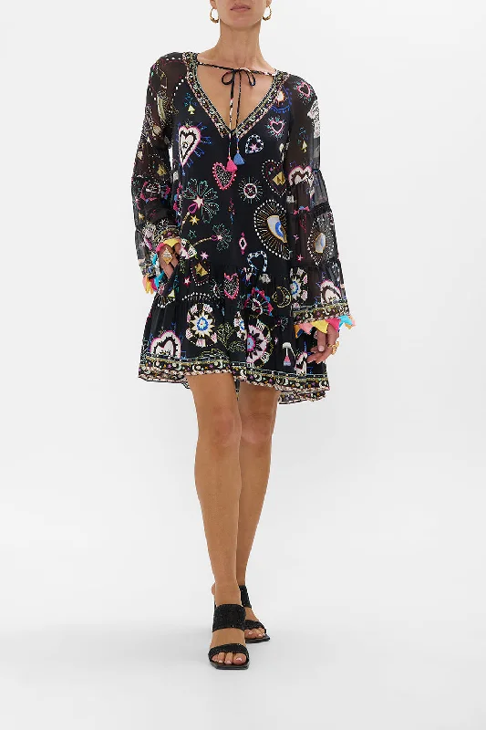 Ruffled mini dresses for a romantic touchA-LINE GATHERED PANEL DRESS NUBIAN NIGHTS