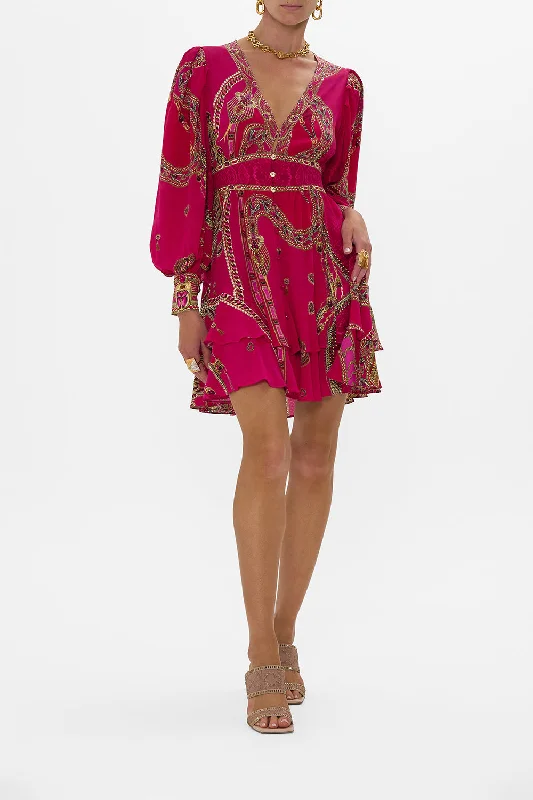 Mini dresses with patchwork designs for a unique styleBUTTON FRONT FRILL DRESS KISSED BY A COBRA Mini dresses with patchwork designs for a unique styleBUTTON FRONT FRILL DRESS KISSED BY A COBRA