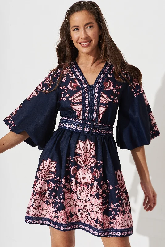 Velvet mini dresses for autumn weddingsAmira Shirt Dress In Navy With Blush Floral