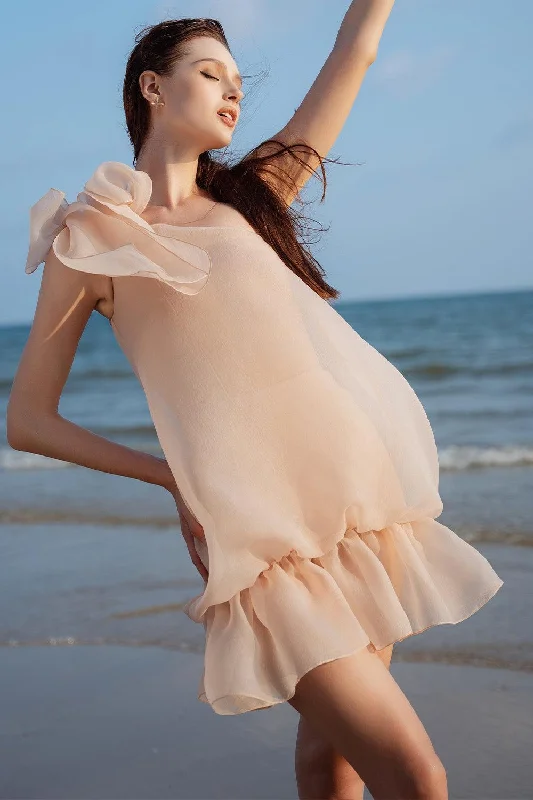 Satin mini dresses for a luxurious feelAriad Drop Waist One Shoulder Silk Organza Mini Dress