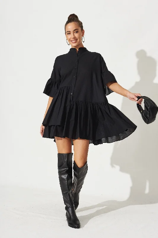 Mini dresses with side slits for a sexy appealBlaire Smock Dress In Black Cotton Blend