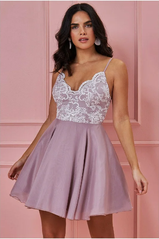 Mini dresses with button - down frontsGoddiva Lace Skater Mini With Spaghetti Straps - Blush