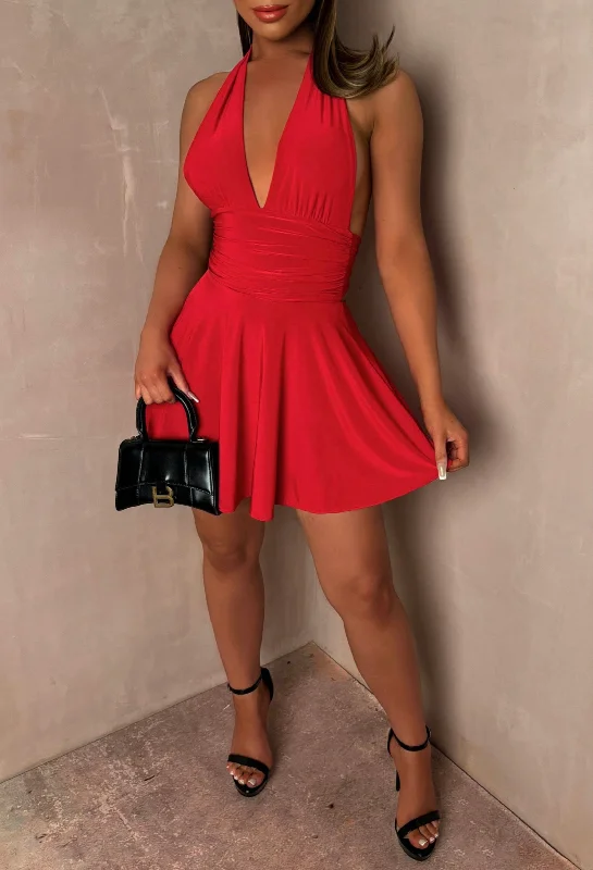 Mini dresses with ruched bodices for a feminine touchParty Forever Red Halter Mini Dress Mini dresses with ruched bodices for a feminine touchParty Forever Red Halter Mini Dress