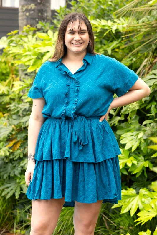 Strapless mini dresses for a beach vacationLuna Short Sleeve Dress Teal