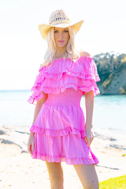 Mini dresses with tassel accents for a fun touchSkylar Pink Frilly Dress