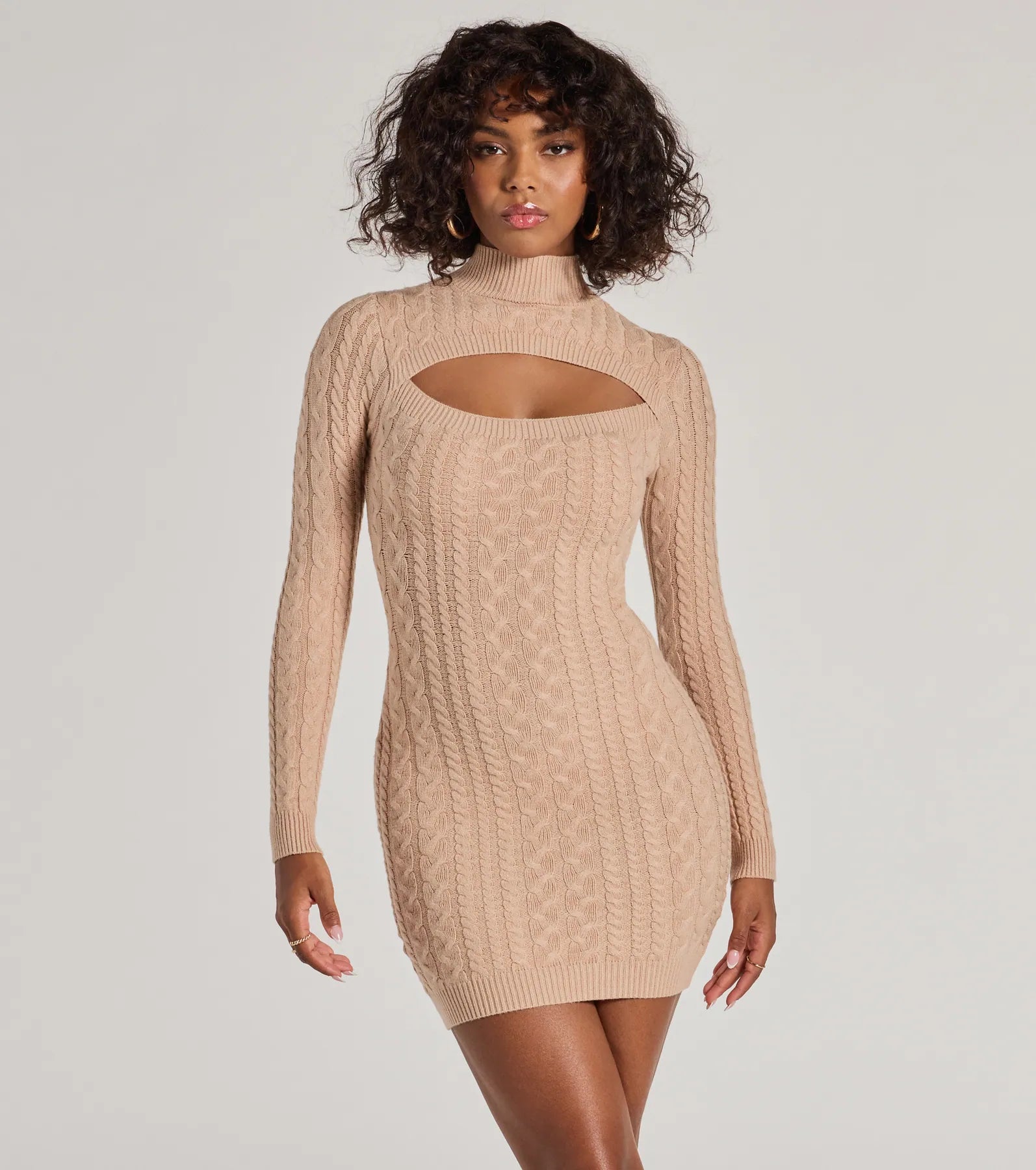 Leather mini dresses for a edgy styleTextured Glam Cable Knit Cutout Mini Dress