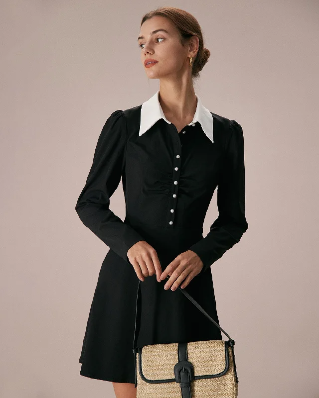 Mini dresses with side slits for a sexy appealThe Black Lapel Colorblock Ruched Mini Dress Mini dresses with side slits for a sexy appealThe Black Lapel Colorblock Ruched Mini Dress