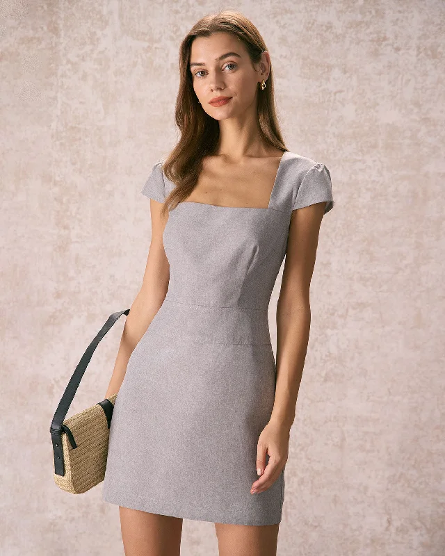 Mini dresses with embroidered details for a unique touchThe Grey Square Neck Cap Sleeve Mini Dress Mini dresses with embroidered details for a unique touchThe Grey Square Neck Cap Sleeve Mini Dress