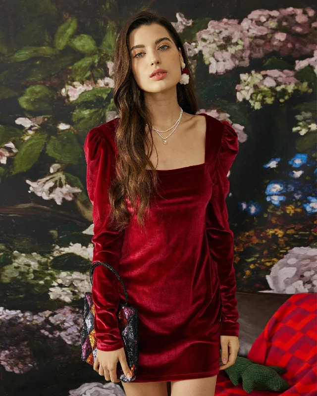 Printed mini dresses for a casual day outThe Velvet Square Neckline Bodycon Dress