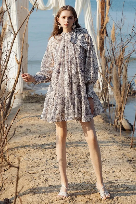 Floral print mini dresses for summer partiesTomye Drop Waist Puffy Sleeved Silk Linen Mini Dress Floral print mini dresses for summer partiesTomye Drop Waist Puffy Sleeved Silk Linen Mini Dress