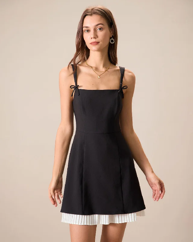 Denim mini dresses with distressed detailsBlack Contrasting Bowknot Slip Mini Dress