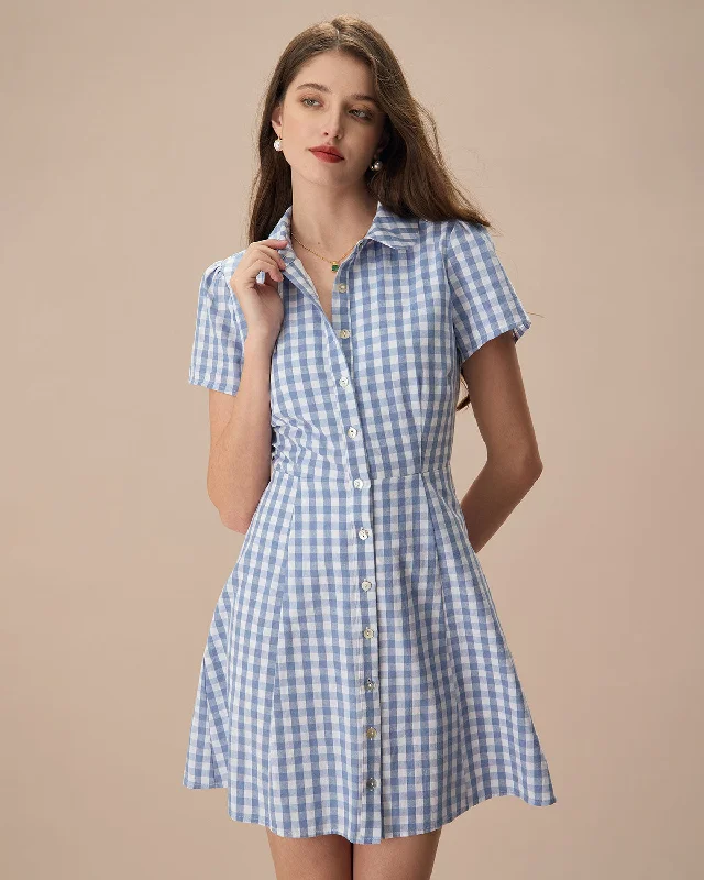Mini dresses with fringe for a bohemian styleWomen's Blue Plaid Lapel Cotton Mini Dress Mini dresses with fringe for a bohemian styleWomen's Blue Plaid Lapel Cotton Mini Dress