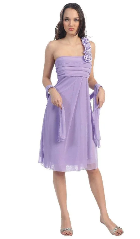 Plaid wedding guest dresses in muted colors for a fall weddingEureka Fashion - 1801 Rosette Strap Empire Waist Cocktail Dress