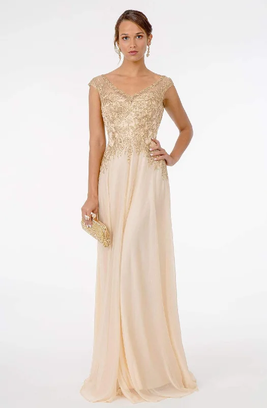 Wedding guest dresses with keyhole backs and flowing fabricsGLS by Gloria - GL1826 Beaded Lace Embroidered Bodice A-Line Gown Wedding guest dresses with keyhole backs and flowing fabricsGLS by Gloria - GL1826 Beaded Lace Embroidered Bodice A-Line Gown