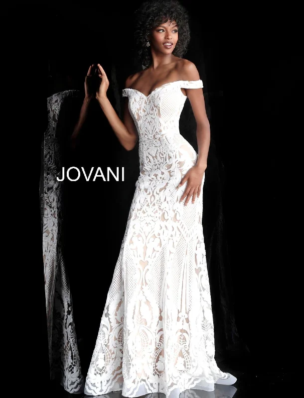 Bodycon dress with a halter neck​Jovani 64277 Off-Shoulder Long Trumpet Dress