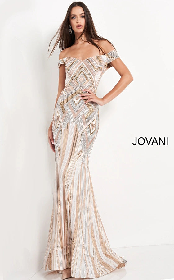 Bodycon dress in a geometric pattern​Jovani 04813 Long Prom Dress