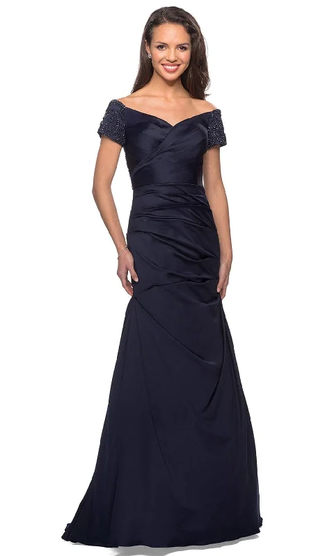 A - line cocktail wedding guest dresses in pastel colorsLa Femme 25996 - Embellished Pleated Long Dress A - line cocktail wedding guest dresses in pastel colorsLa Femme 25996 - Embellished Pleated Long Dress