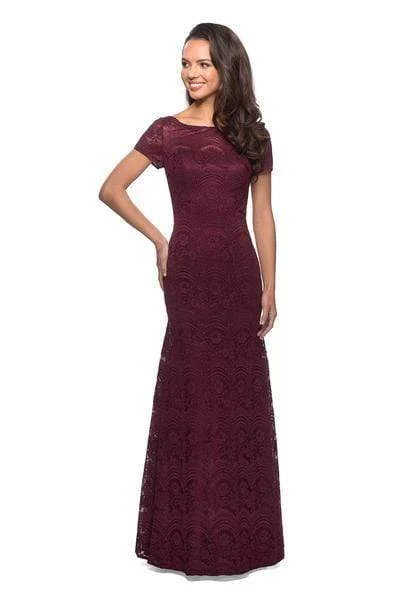 Wedding guest dresses with ruched bodices and spaghetti strapsLa Femme - 26875 Short Sleeve Lace Mother of the Groom Trumpet Dress Wedding guest dresses with ruched bodices and spaghetti strapsLa Femme - 26875 Short Sleeve Lace Mother of the Groom Trumpet Dress