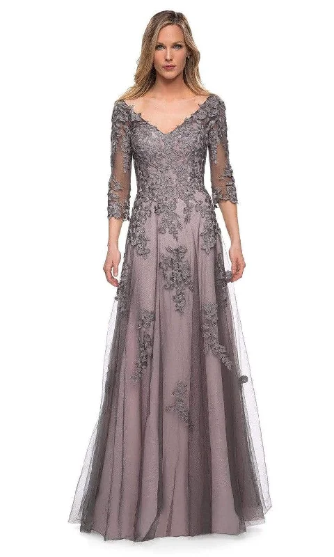 Wedding guest dresses with cold - shoulder designs and solid colorsLa Femme - 29205 Floral Embroidered A-line Gown Wedding guest dresses with cold - shoulder designs and solid colorsLa Femme - 29205 Floral Embroidered A-line Gown