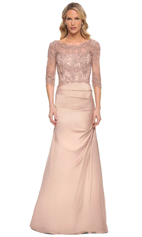 Wedding guest dresses with cold - shoulder ruffled sleeves and knee - length hemsLa Femme 30162 - Lace And Satin Sheer Gown Wedding guest dresses with cold - shoulder ruffled sleeves and knee - length hemsLa Femme 30162 - Lace And Satin Sheer Gown