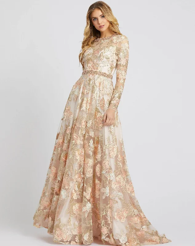 Polka - dot - printed wedding guest dresses with short sleevesMac Duggal 79287 Mother of the Bride Long Dress Polka - dot - printed wedding guest dresses with short sleevesMac Duggal 79287 Mother of the Bride Long Dress