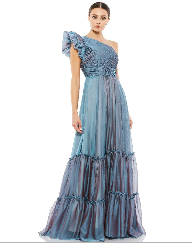 Wedding guest dresses with belted waists and knee - length skirtsMac Duggal 67878 Long One Shoulder Ruffled Sleeve Wedding guest dresses with belted waists and knee - length skirtsMac Duggal 67878 Long One Shoulder Ruffled Sleeve