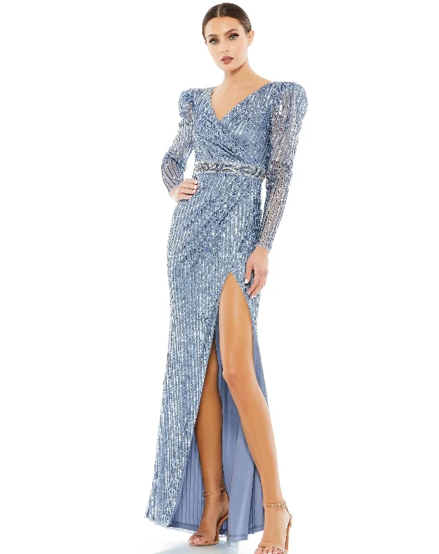 Wedding guest dresses with ruched bodices and spaghetti strapsMac Duggal 93549 Long Puff Sleeve Formal Dress Wedding guest dresses with ruched bodices and spaghetti strapsMac Duggal 93549 Long Puff Sleeve Formal Dress