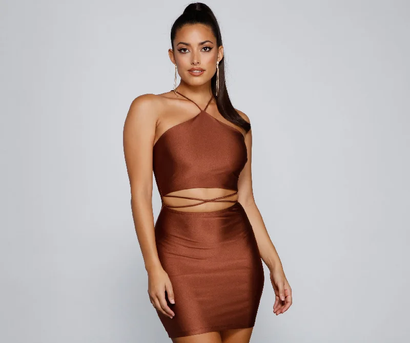 Bodycon dress made of stretchy spandex for comfortMajor Headturner Halter Cutout Mini Dress Bodycon dress made of stretchy spandex for comfortMajor Headturner Halter Cutout Mini Dress