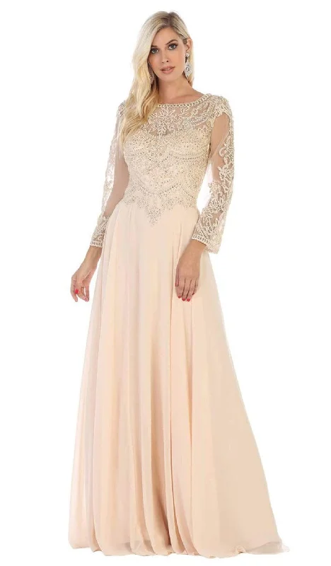 Sleeveless wedding guest dresses with pleated bodicesMay Queen - MQ1615B Applique Long Sleeve A-line Dress Sleeveless wedding guest dresses with pleated bodicesMay Queen - MQ1615B Applique Long Sleeve A-line Dress