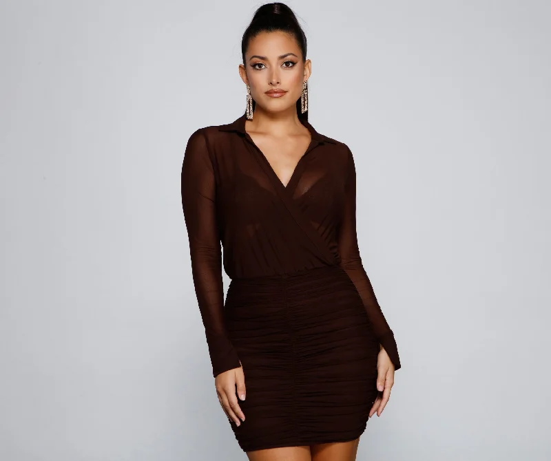 Mini bodycon dress for a night out on the town​Ready For My Close Up Ruched Mini Dress