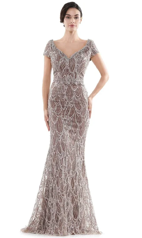 Midi wedding guest dresses in navy blue for a formal affairRina Di Montella - RD2716 Portrait V-Neck Fully Embroidered Gown Midi wedding guest dresses in navy blue for a formal affairRina Di Montella - RD2716 Portrait V-Neck Fully Embroidered Gown