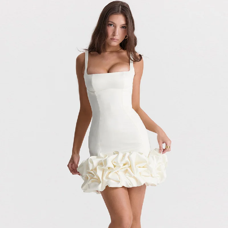 Cocktail dresses with a wrap - front style and a long - length optionBerryBetty - Ruffle Hem Square Neck Sleeveless Bodycon Party Mini Dress - White Cocktail dresses with a wrap - front style and a long - length optionBerryBetty - Ruffle Hem Square Neck Sleeveless Bodycon Party Mini Dress - White
