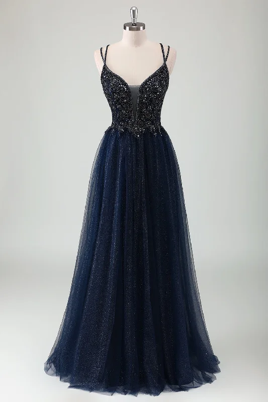 Strapless cocktail dresses with a sweetheart neckline and a full skirtSparkly Navy Spaghetti Straps A Line Long Prom Dress with Sequins Strapless cocktail dresses with a sweetheart neckline and a full skirtSparkly Navy Spaghetti Straps A Line Long Prom Dress with Sequins