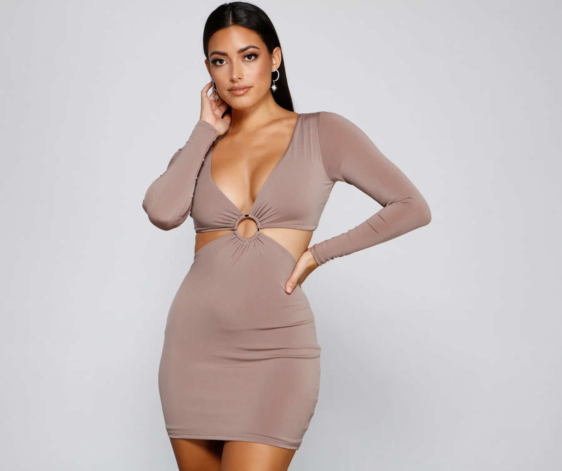 Bodycon dress with a transparent panel​Strike A Pose Cutout Bodycon