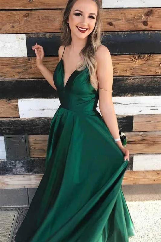 Plus - size party dresses with a flattering cut for all body typesA-line Satin Princess Straps Hunter Long Prom Dress Evening Dress PG665 Plus - size party dresses with a flattering cut for all body typesA-line Satin Princess Straps Hunter Long Prom Dress Evening Dress PG665