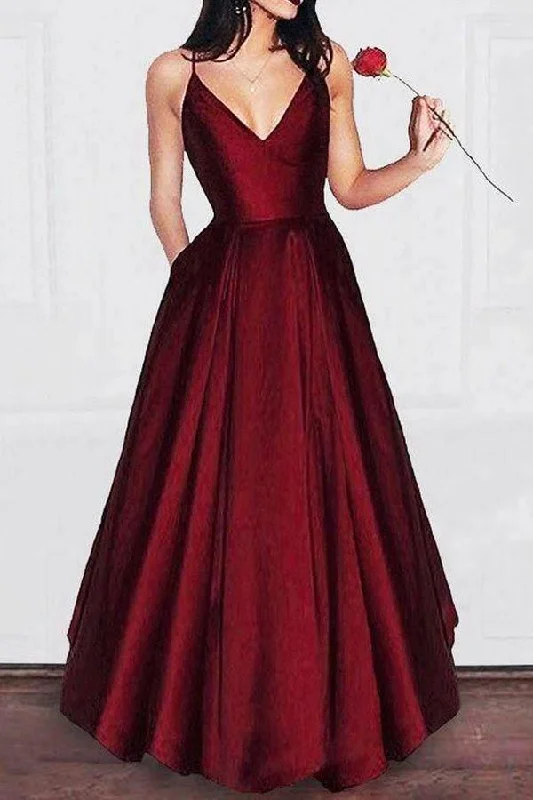 Party dresses with a bow detail for a cute and charming touchA-line V-neck Spaghetti Strap Burgundy Prom Dresses Long Evening Gowns PG679 Party dresses with a bow detail for a cute and charming touchA-line V-neck Spaghetti Strap Burgundy Prom Dresses Long Evening Gowns PG679