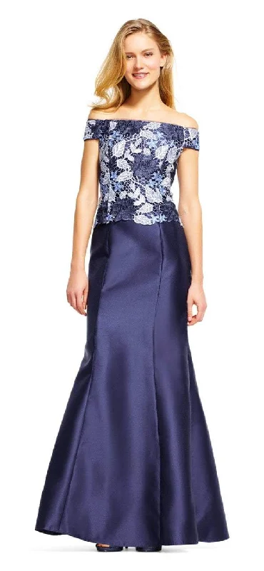 Formal dresses with tiered lace skirts and off - the - shoulder necklines for a feminine and elegant formal appearanceAdrianna Papell - AP1E201247 Off Shoulder Guipure Lace Mikado Gown Formal dresses with tiered lace skirts and off - the - shoulder necklines for a feminine and elegant formal appearanceAdrianna Papell - AP1E201247 Off Shoulder Guipure Lace Mikado Gown