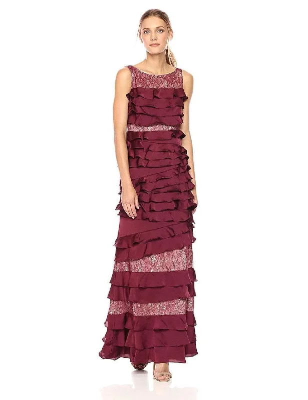 Prom dresses with illusion necklines and crystal embellishments for a formal affairAdrianna Papell - AP1E201734 Sleeveless Lace Satin Tiered Gown Prom dresses with illusion necklines and crystal embellishments for a formal affairAdrianna Papell - AP1E201734 Sleeveless Lace Satin Tiered Gown