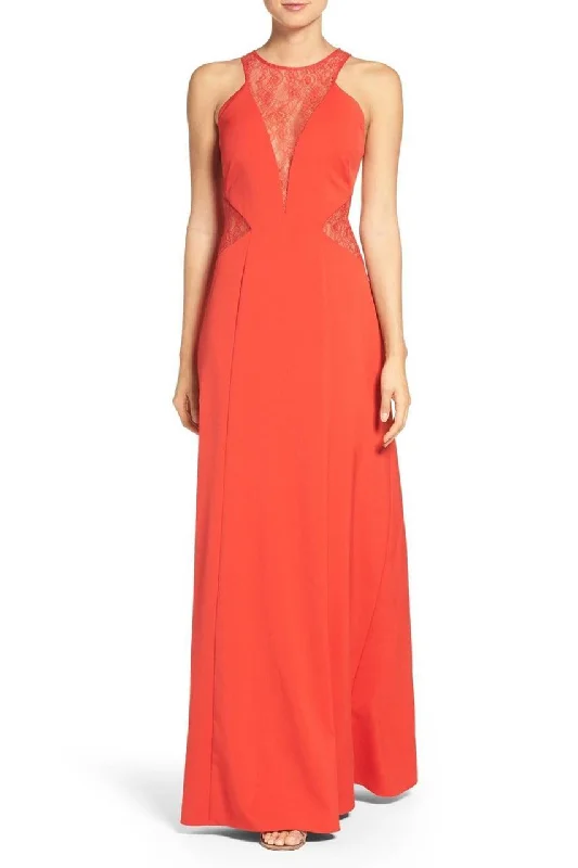 Prom dresses with lace - trimmed sleeves and empire - style waists for a flattering and vintage - inspired formal affairAidan Mattox - Lace Halter Neck Dress 151A13140 Prom dresses with lace - trimmed sleeves and empire - style waists for a flattering and vintage - inspired formal affairAidan Mattox - Lace Halter Neck Dress 151A13140