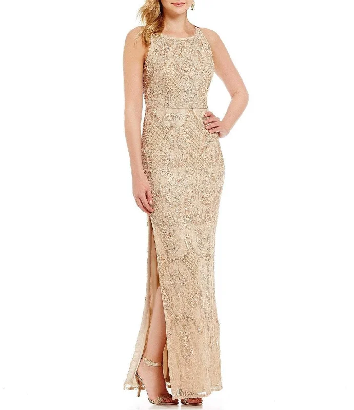 Formal dresses with pleated yokes and button - up fronts for a classic and refined lookAidan Mattox - MD1E200658 Ornate Embroidered Lace Gown Formal dresses with pleated yokes and button - up fronts for a classic and refined lookAidan Mattox - MD1E200658 Ornate Embroidered Lace Gown