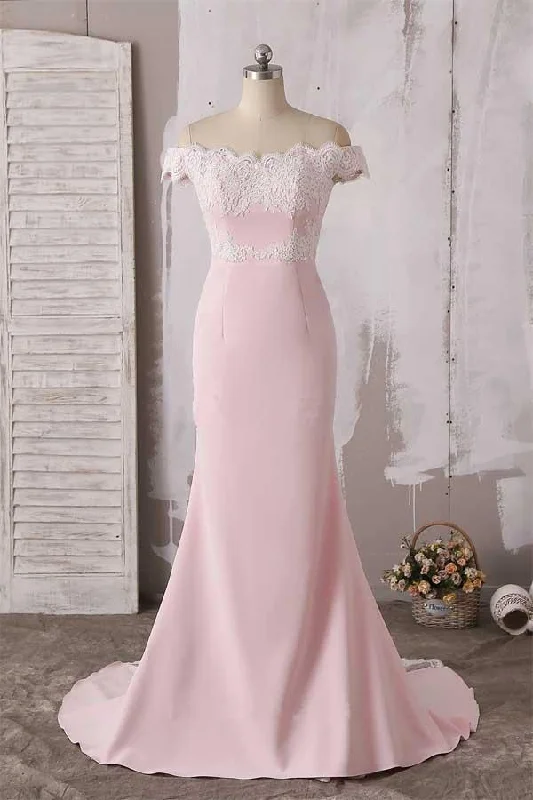 Party dresses with a sheer panel for a hint of allureCute Pink Off The Shoulder Neckline Lace Prom Dresses Bridesmaid Dress PG638 Party dresses with a sheer panel for a hint of allureCute Pink Off The Shoulder Neckline Lace Prom Dresses Bridesmaid Dress PG638