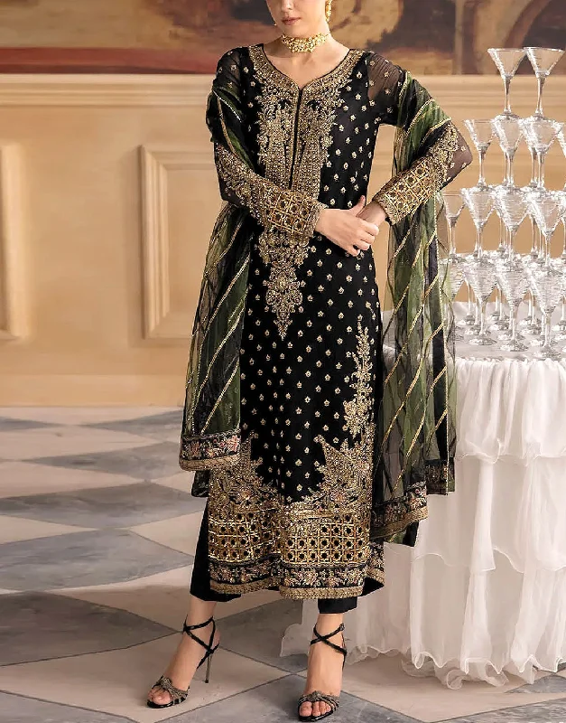 Short - length party dresses with a ruffled skirt for a flirty lookHeavy Embroidered Black Chiffon Party Dress with Emb. Organza Dupatta (DZ17660) Short - length party dresses with a ruffled skirt for a flirty lookHeavy Embroidered Black Chiffon Party Dress with Emb. Organza Dupatta (DZ17660)