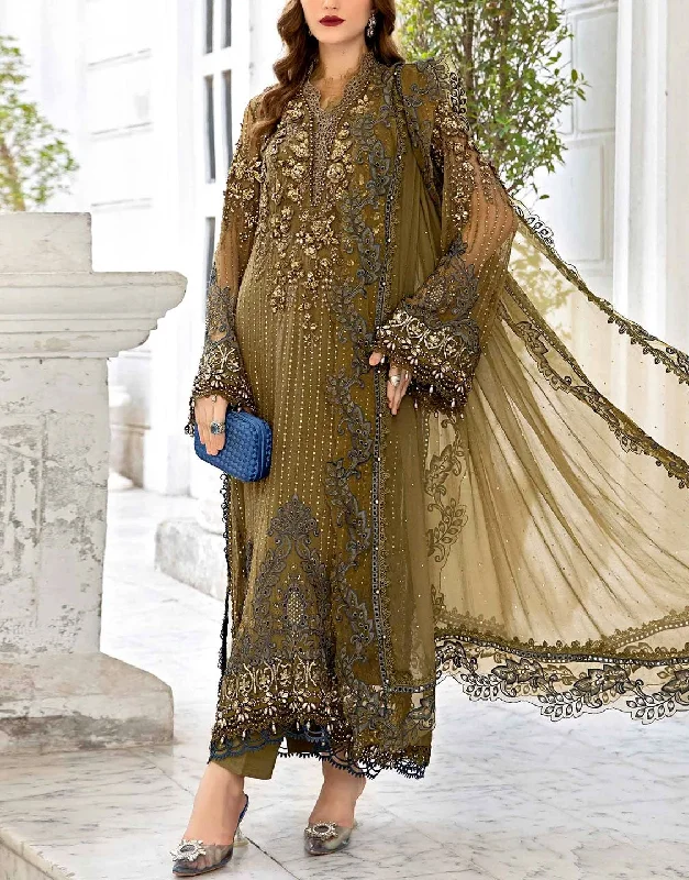Party dresses with a sheer panel for a hint of allure​3D Handwork Heavy Embroidered Chiffon Wedding Dress 2024 (DZ17656)