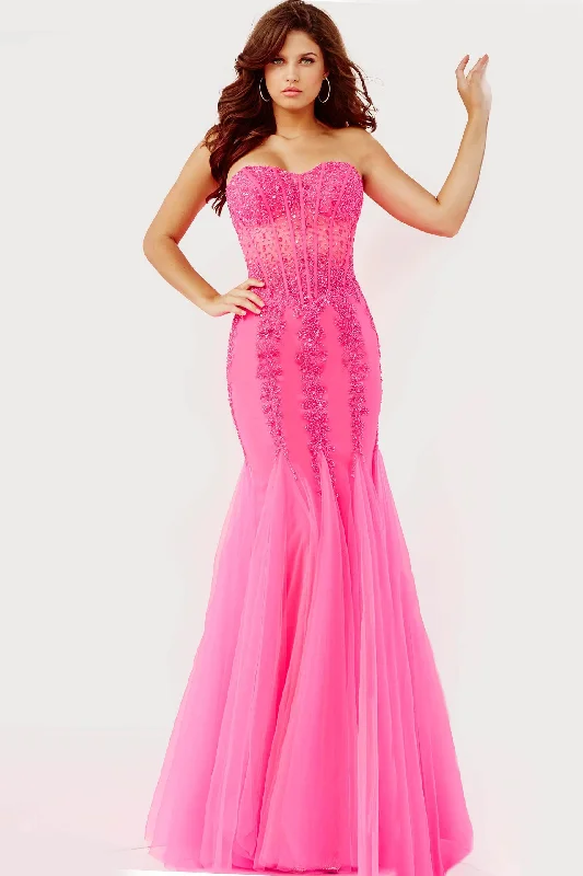 Formal dresses with tassel - adorned belts and tiered skirts for a stylish and festive formal eventJovani 5908 Strapless Corset  Bodice Mermaid Prom Dress