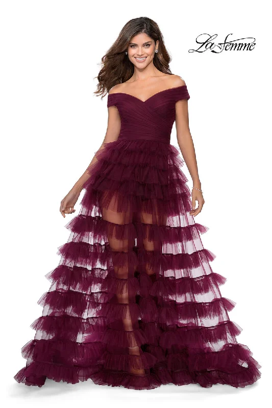 Party dresses with a jacquard pattern for a rich and detailed lookLa Femme Dress 28804 Party dresses with a jacquard pattern for a rich and detailed lookLa Femme Dress 28804