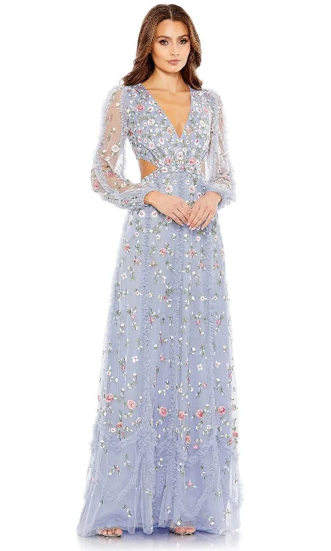 Prom dresses with keyhole backs and rhinestone - studded straps for a flirty lookMac Duggal 35107 - Floral Embroidered Sheer Long Sleeve Long Dress Prom dresses with keyhole backs and rhinestone - studded straps for a flirty lookMac Duggal 35107 - Floral Embroidered Sheer Long Sleeve Long Dress