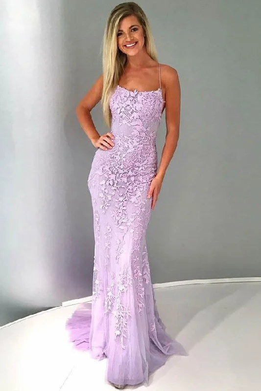 Ball gown party dresses with a full skirt for a princess - like lookMermaid Spaghetti Straps Lilac Tulle Prom Evening Dress with Appliques PG683 Ball gown party dresses with a full skirt for a princess - like lookMermaid Spaghetti Straps Lilac Tulle Prom Evening Dress with Appliques PG683