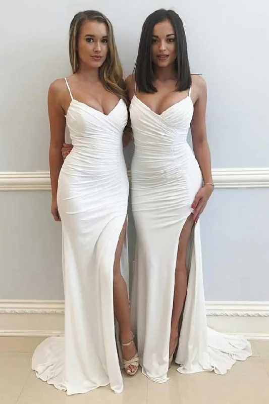 Plus - size party dresses with a flattering cut for all body typesMermaid Spaghetti Straps Ivory Split Chiffon Sleeveless Prom Dress PG642 Plus - size party dresses with a flattering cut for all body typesMermaid Spaghetti Straps Ivory Split Chiffon Sleeveless Prom Dress PG642