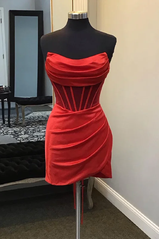 Party dresses with a denim material for a casual yet stylish lookRed Tight Satin Strapless Corset Short Prom Dress Party dresses with a denim material for a casual yet stylish lookRed Tight Satin Strapless Corset Short Prom Dress