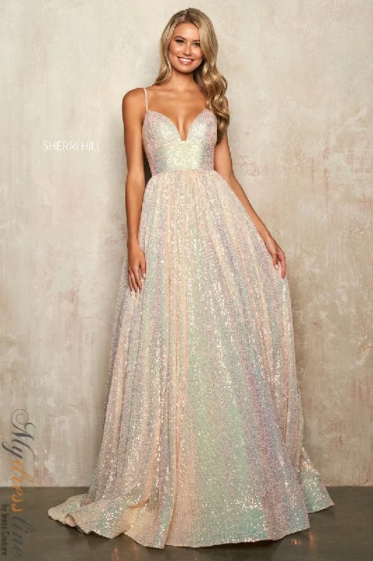 Prom dresses with pom - pom - decorated hems and cotton - blend fabrics for a playful and comfortable formal styleSherri Hill 54261 Prom dresses with pom - pom - decorated hems and cotton - blend fabrics for a playful and comfortable formal styleSherri Hill 54261
